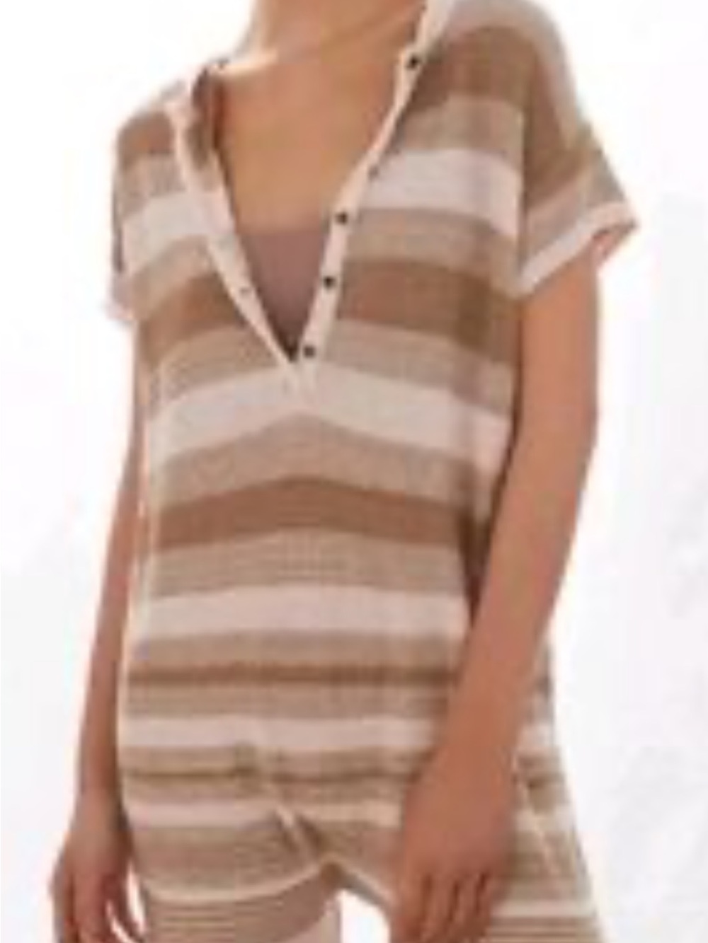 Saturday Sunday by anthropolgie Casual Striped short romper in Beige and Cream
